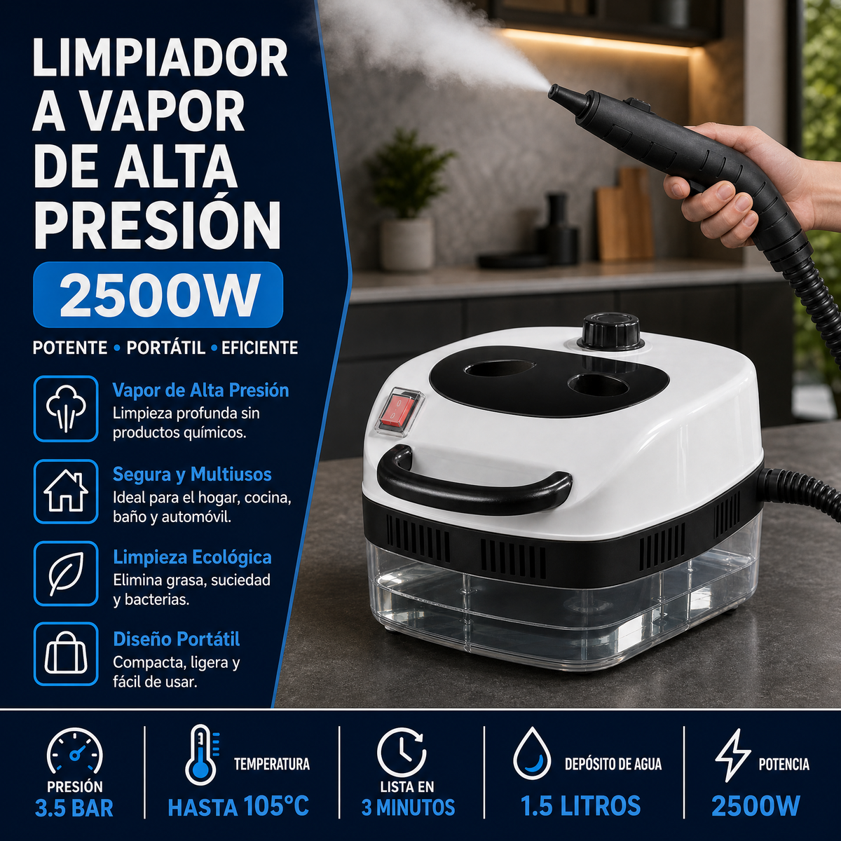 🚨¡PROMOCIONES DE AGOSTO YA DISPONIBLES! LIMPIADOR A VAPOR 2500W🧼